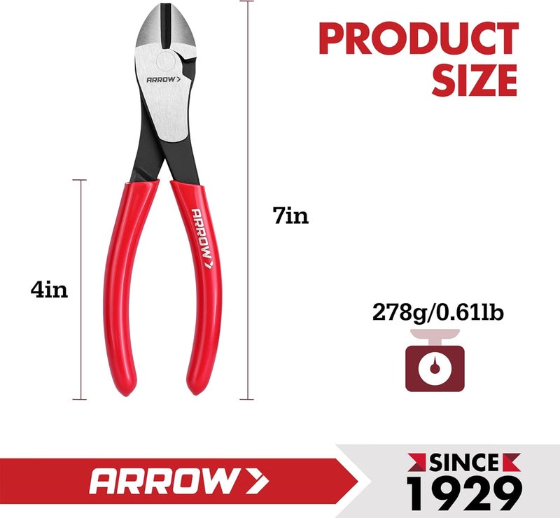 Arrow Fastener كماشة قطع قطرية عالية الرفع 7 بوصة من ARROW، قواطع سلك ثقيلة مع مقبض مريح، قواطع جانبية لقطع الأسلاك - Image 3